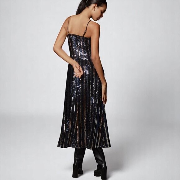 Anthropologie Maeve Sleeveless Sequin Stripe Midi Dress Size Small - Picture 3 of 14